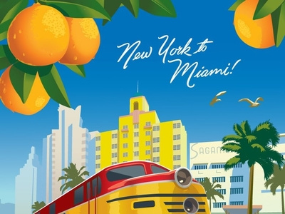 Florida East Coast Railway Tourism Poster advertising florida illustration miami tourism trains travel poster