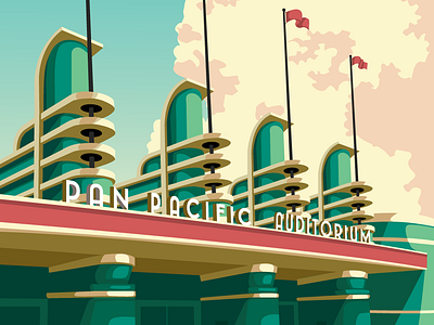 Pan Pacific Auditorium Poster Design art deco california illustration los angeles pan pacific poster design streamline moderne travel poster