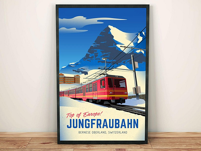 Jungfrau Railway Illustration rail railway tourism travel poster vector