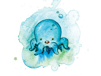 Octavion the Octopus acrylic character illustration ink nautical octopus painting sketch underwater watercolor
