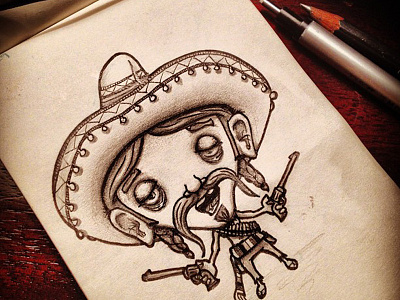 Don Francisco Guillermo De Julio De La Mancha character character development illustration ink line work mexican sombrero vintage west