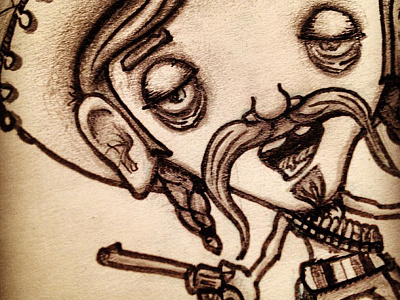 Don Francisco Guillermo De Julio De La Mancha detail character illustration ink line work mexico outlaw sombrero