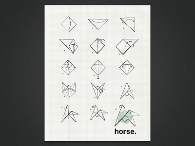 Horsigami clean design horse illustration ink modern origami poster print watercolor