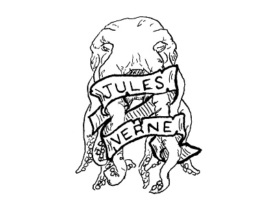 Good 'ol Verne book illustration ink line work octopus steampunk tattoo vintage