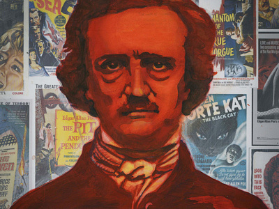 Editorial Portrait - A Portrait of Poe author film horror illustration macabre painting poe portrait red