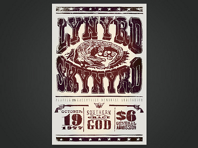 Lino Cut Lynyrd Skynyrd Print band carve cut design illustration lino music poster southern type typography