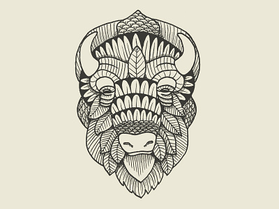 Bison bison buffalo collage design illustration ink linework nature retro vintage wildlife