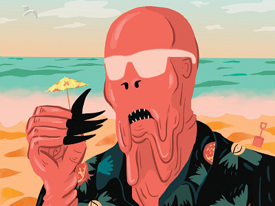 Pale Man Goes to the Beach beach cartoon digital fun guillermo del toro illustration