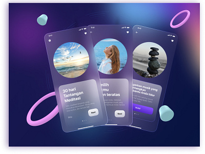 UI Glassmorphism Meditation App branding design illustration logo mobile app mobile design mobile ui ui ui designer uiux