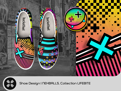 LifeBite Slip-Ons clothing dots game gaming geek neon shoes skate slipons sneakers streetwear stripes