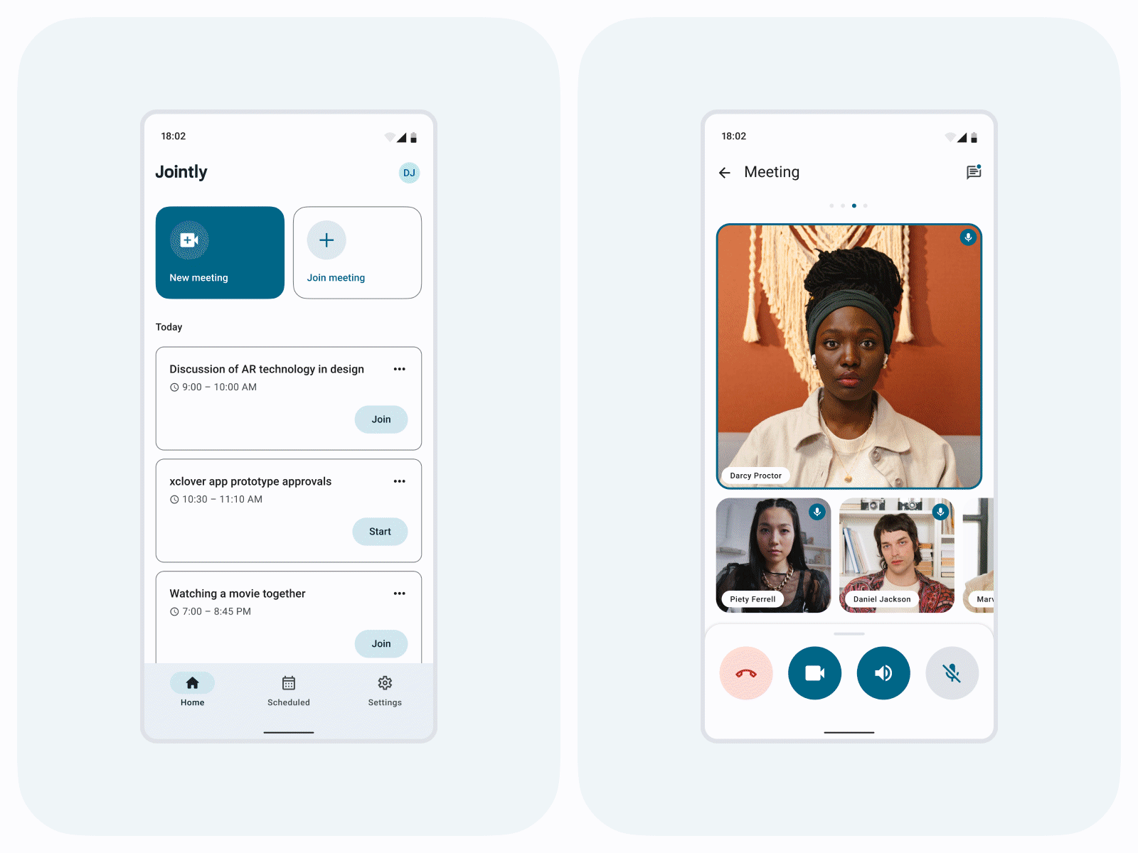 Jointly - Video Meeting App app chat clubhouse concept conference event interface livestream material design materialyou meet meeting mobile app room scheduled seminar ui video call video conference zoom