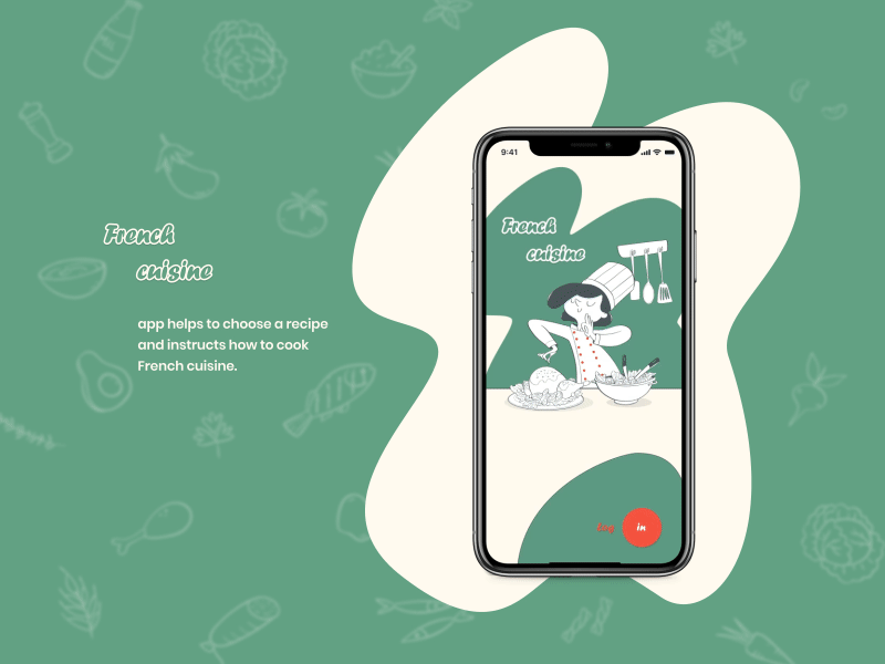The mobile app with recipes for French cuisine. branding cooking cooking app design illustration mobile mobile app mobile app design uxui