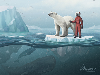 Book Cover - Disappearing Sea Ice antarctic antarctica artwork bear book cover fiction global warming ice iceberg illustration melting novel painting polarbear publishing science sea whale whales