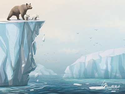 Book Cover - Disappearing Sea Ice antarctic art artwork book cover global ice iceberg illustration illustrator landscape melting nature polar bear polarbear publishing sea snow warming winter