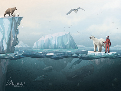 Book Cover - Disappearing Sea Ice animals antarctica arctic arctica artwork book cover cover art cub endangered fiction global warming icebrerg illustration novel owl painting polar bear sea ice whale
