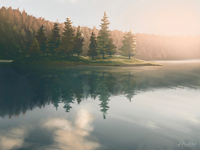 Sunny Lake 2d animation art artwork cartoon concept concept art design digital art drawing forest illustration illustrator lake landscape light painting photoshop storytelling vector