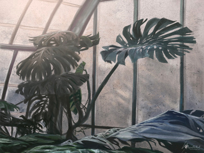 Greenhouse 2d animation art artwork concept concept art design digital art drawing green greenhouse illustration illustrator landscape light painting photoshop plant plants storytelling