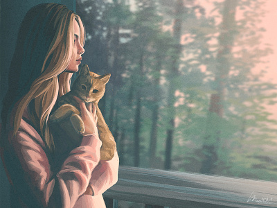 Dawn art artwork cartoon cat character design childrens book concept art dawn design digital art drawing forest illustration illustrations illustrator landscape painting photoshop storytelling woods