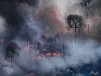 Amazon Wildfire amazon artwork artworks destruction enfangered fire forests illustration jungle painting protect rainforest smoke wildfire wildlife