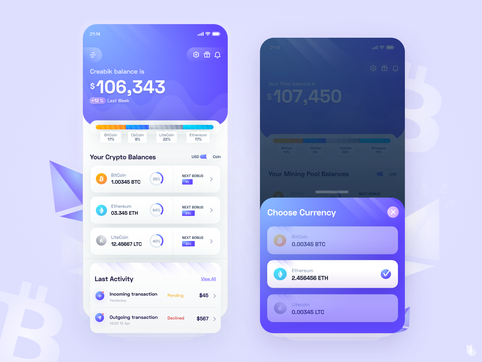 Cbcoin - cryptocurrency app by creabik on Dribbble