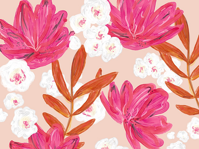 Summer flower mix. pink, orange and white. digital art flowers orange pattern pink sketch summer