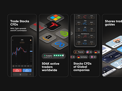 Screenshots for trading app app app screenshots app store google play minimalism mobile app screenshots stocks trade trading app