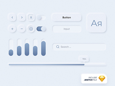 FREE Neumorphic Elements Sketch File clean design design elements free freebie icon minimal neomorphism neumorphic neutral sketch skeumorphism style guide trend ui