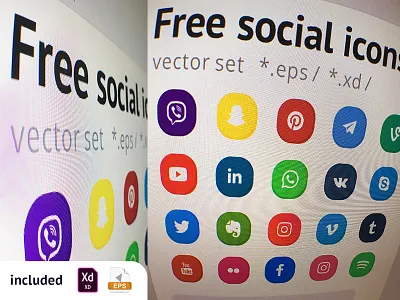 Free Set Social Icons adobe xd download eps facebook free freebie icons pack icons set illustration link logo snapchat social media telegram ui vector viber web youtube