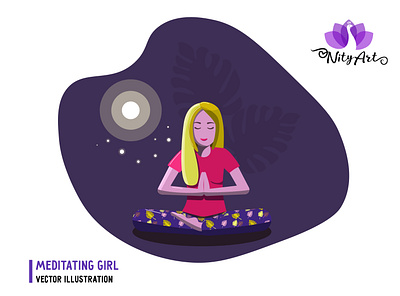 Meditating girl sitting in a yoga pose under the moon beautiful blonde colorful cute design flat art flat design girl illustration illustrator meditate meditating meditation nityart design sitting pose vector vector girl yoga yoga pose