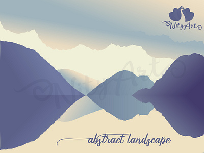 Abstract landscape calm clouds flat art flat design gradient illustration illustrator lake landscape mountains nature nityart design panorama peaceful river sun vector water