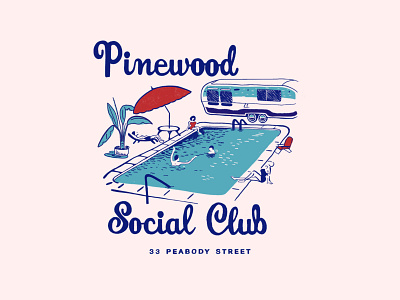 pinewood social club poolside branding cocktail design illustration nashville