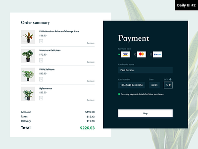 Checkout #DailyUI checkout checkout form checkout page dailyui order summary payment plants shop
