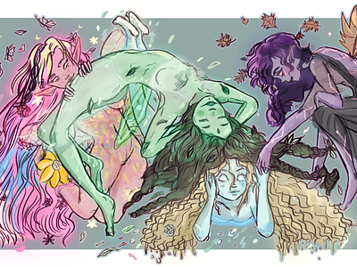Seasons character character art color conceptart design digital 2d fairies illustration