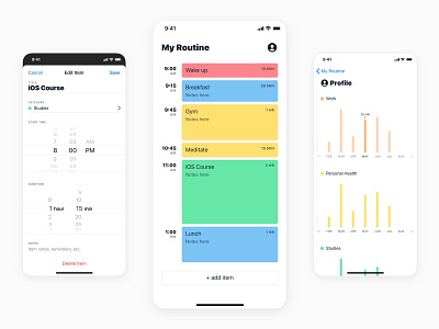 Routine Schedule App app calendar colorful design development front end ios mobile native routine schedule simple swift to do ui ux ui