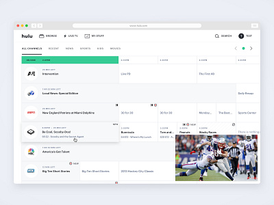 Hulu Live Guide V2 - Web Guide Light design guide hovers hulu light mode live networks pip tv ui ux ux ui video web web design