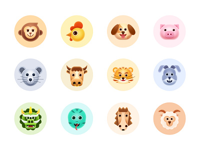 Chinese Zodiac icons emoji adobe illustrator design illustration