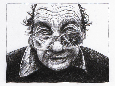 Broken glass black white broken glass fineliner old man portrait