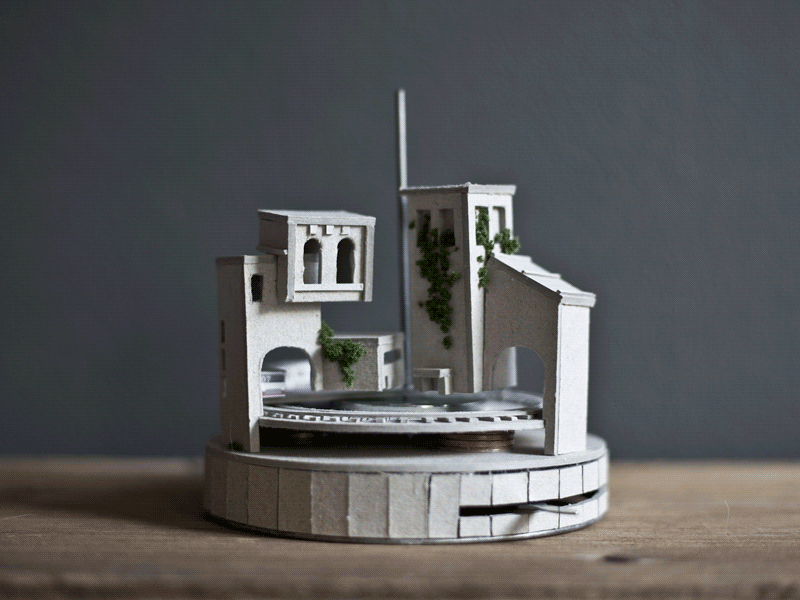 Building a city GIF cardboard carrousel city house metro micro matter train