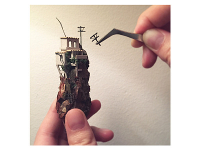 Almost done cliff diorama handmade house micro matter mini miniature mountain small tiny tree bark