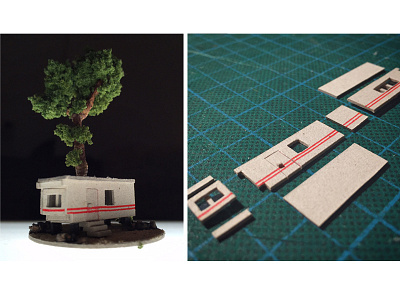 Building a trailer cardboard diorama handmade micro matter miniature rural trailer tree