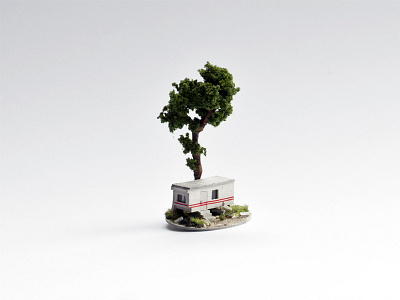 Trailer diorama handmade micro matter miniture tiny trailer tree