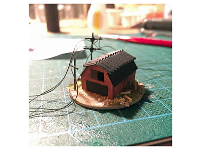 Summer Barn barn diorama handmade micro matter miniature power lines tiny