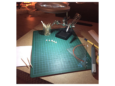 Setting up camp desk. camping handmade making of micro matter miniature paper tent