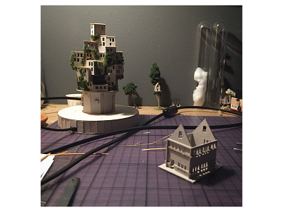 Work in progress cardboard diorama handmade lights micro matter miniature night light work in progress