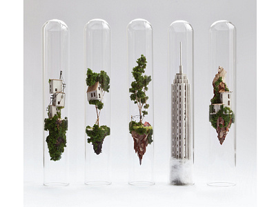 . camping diorama handmade house micro matter miniature power lines skyscraper small tiny tree