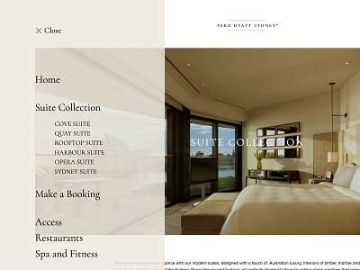 Menu set up Park Hyatt Sydney Suite Web design ui uidesign uxdesign webdesign