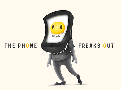 The Phone Freaks Out black dark freak illustrator monster phone