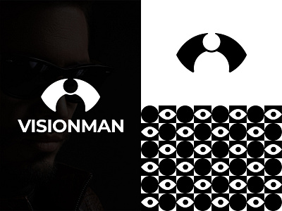 Visionman Logo black bold branding design epjm eye fashion brand human indonesia inspiration logo logo design minimal person shape student work surabaya vision white