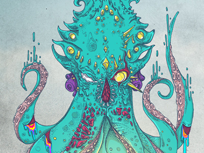 Kraken art band colour elefante illustration kraken monster poster psychedelic rotring