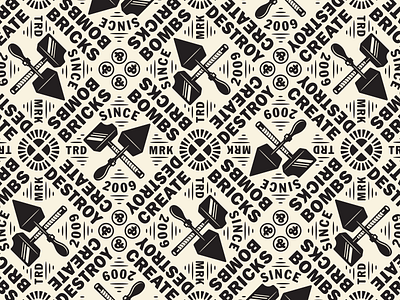 Bricks and Bombs Pattern bricks and bombs create and destroy hammer illustration pattern